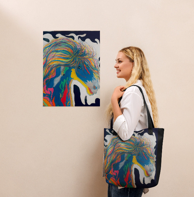 A Horse of a Different Kind Beach Tote Bag - Original Art Tote Bag for Women - Bold Colorful Abstract Horse Painting Print Tote Bag by Debbie Kingsley