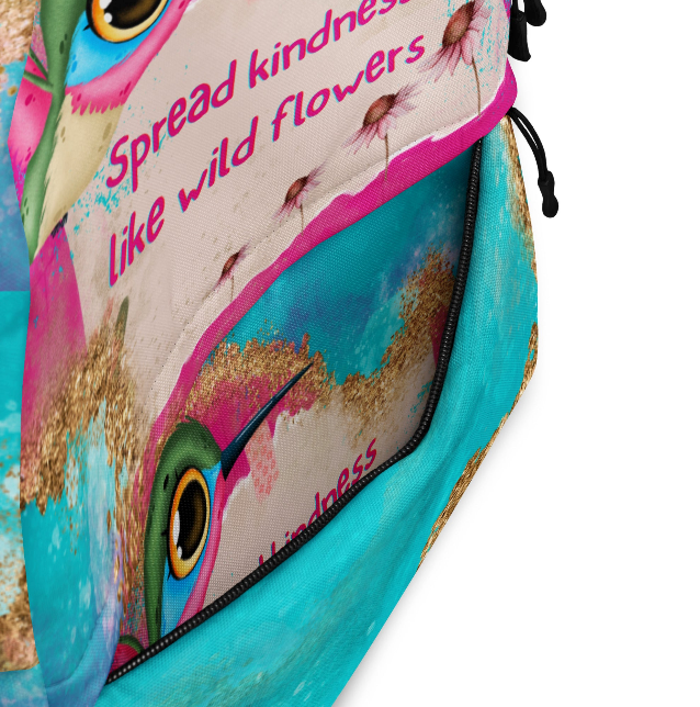 Spread Kindness Like Wild Flowers All Over Print Backpack - Wearable Art Backpack for Women - Bold Teal and Pink Kindness Quote Backpack