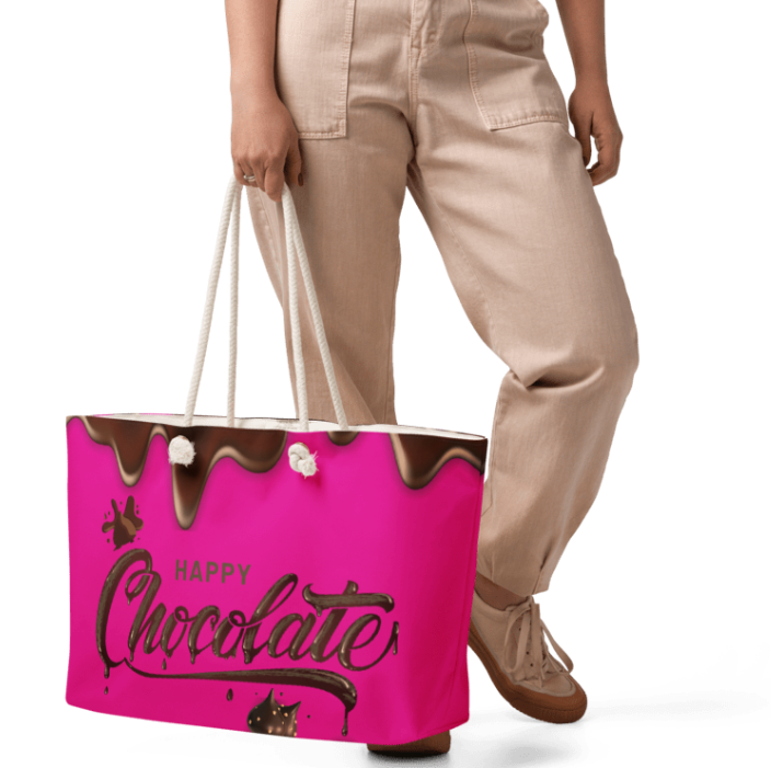 Happy Chocolate Weekender Tote Bag — Bold Hot Pink and Chocolate Drip Art Tote Bag for Women Who Take Their Chocolate Seriously and Their Joy Even More So