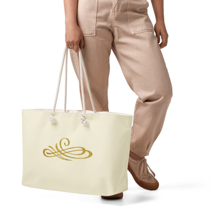 Gilded Grace Weekender Tote Bag — Classy and Elegant Art Tote Bag Featuring a Single Gold Glitter Swirl Flourish on Soft Cream for Women Who Understand That True Elegance Never Needs to Announce Itself