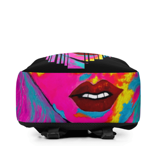 Shield of Protection Bold Abstract Face Art Backpack Pink Teal Yellow Empowerment Wearable Art Bag for Women
