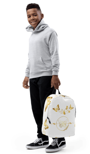 Golden Wings on White Backpack