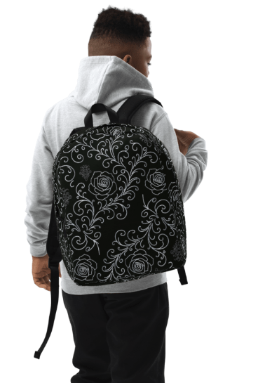Lace and Roses on Black Backpack
