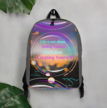 Life is Not About Finding Yourself Backpack — Bold Bokeh Light and Swirl Art Bag in Purple Teal and Gold for Women Who Have Stopped Searching and Started Creating Who They Are