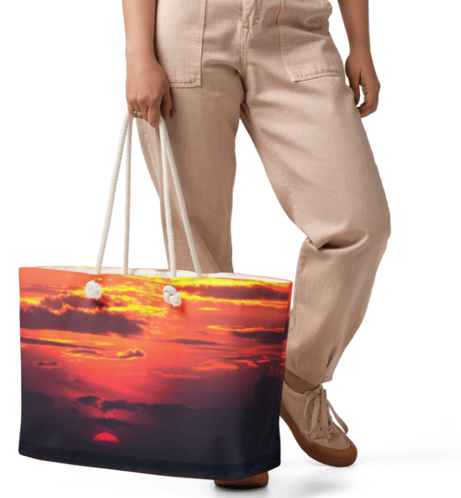 Fiery Sky Weekender Bag Sunset Ocean Horizon Art Tote for Women