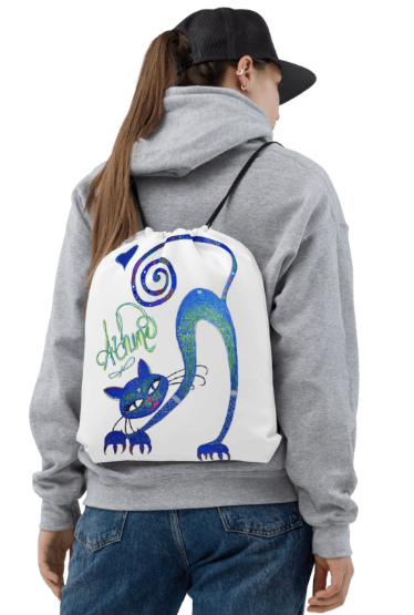Athena The Cool Blue Cat Drawstring Bag