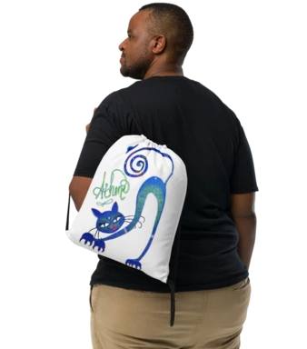 Athena The Cool Blue Cat Drawstring Bag